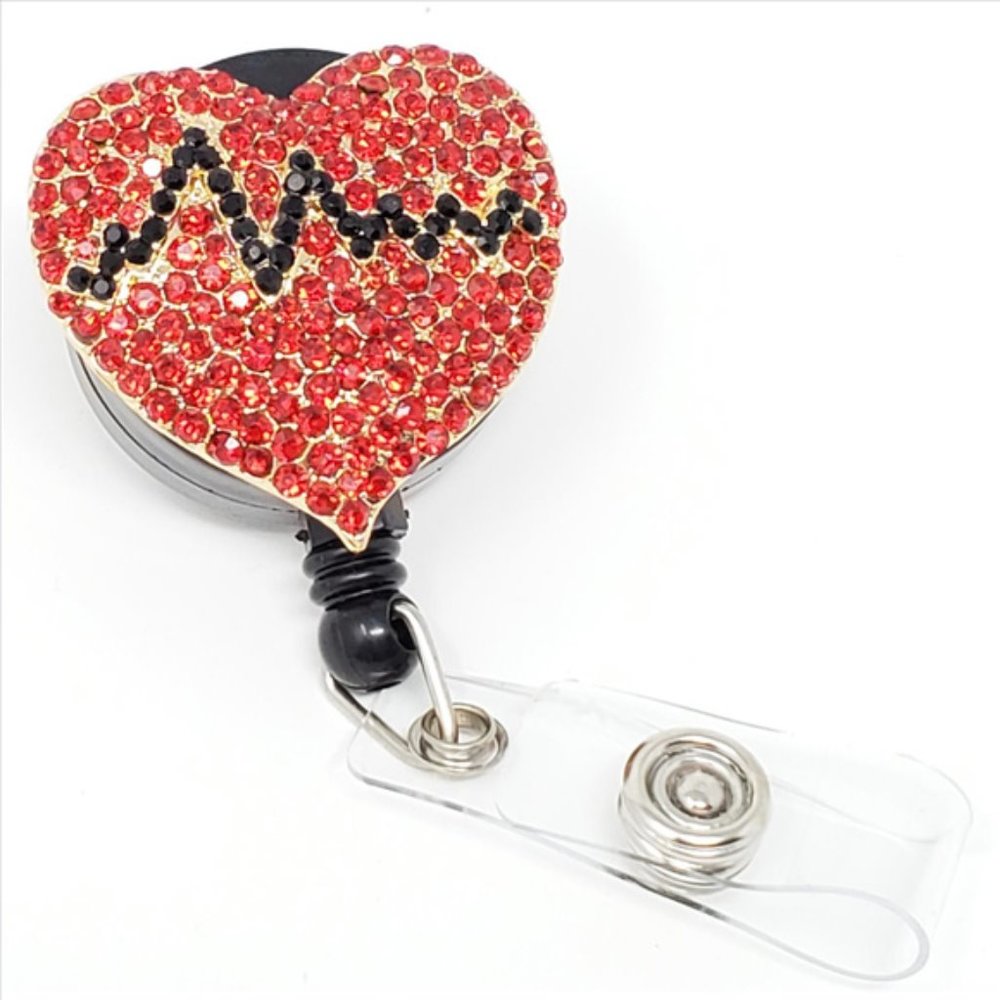 Bling Red Heartbeat Badge Holder